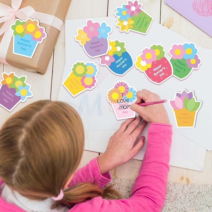 CJiangpo 30Pcs Mother's Day Sticky Notes Pads, 600 Sheets Self Stick Notepad Memo Pads Colorful Flowerpot Shape Page Marker Mother's Day Gifts for Mom School Office Supplies Party Favor Filler