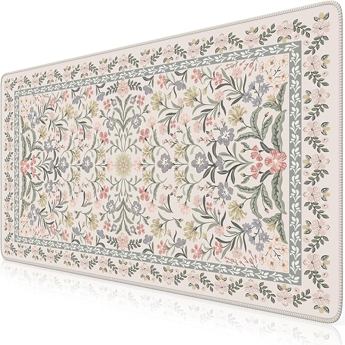 HAOCOO Floral Desk Mat, Large Mouse Pad for Desktop, Big Mouse Pad with Non-Slip Rubber Base, Waterproof Computer Pad with Stitched Edges, Desk Cover Mat for Office (Grey)