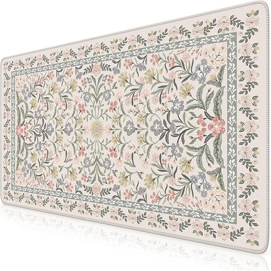 HAOCOO Floral Desk Mat, Large Mouse Pad for Desktop, Big Mouse Pad with Non-Slip Rubber Base, Waterproof Computer Pad with Stitched Edges, Desk Cover Mat for Office (Grey)