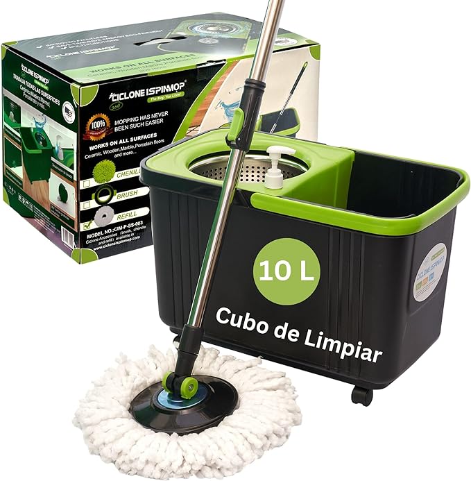 Spinning Mop and Bucket with Wringer Set for Home - 360 Spin Mop with Adjustable Handle & Bucket with Wheels - 1 Microfiber Mop Head - Mop and Bucket Set for Floor Cleaning at Home, Office, Hotel
