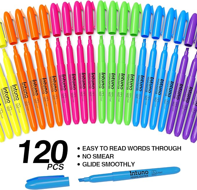Assorted Color Highlighters, 120 Count, Chisel tip, Suitable for Office Supplies, School Supplies, and Home Office Essentials