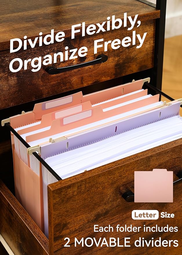 Plastic High Capacity Hanging File Folders, Pastel Colors, 4" Expanding Pocket with Movable Dividers, Heavy Duty for Filing Cabinet, Insertable Tabs, Letter Size - 6 Pack
