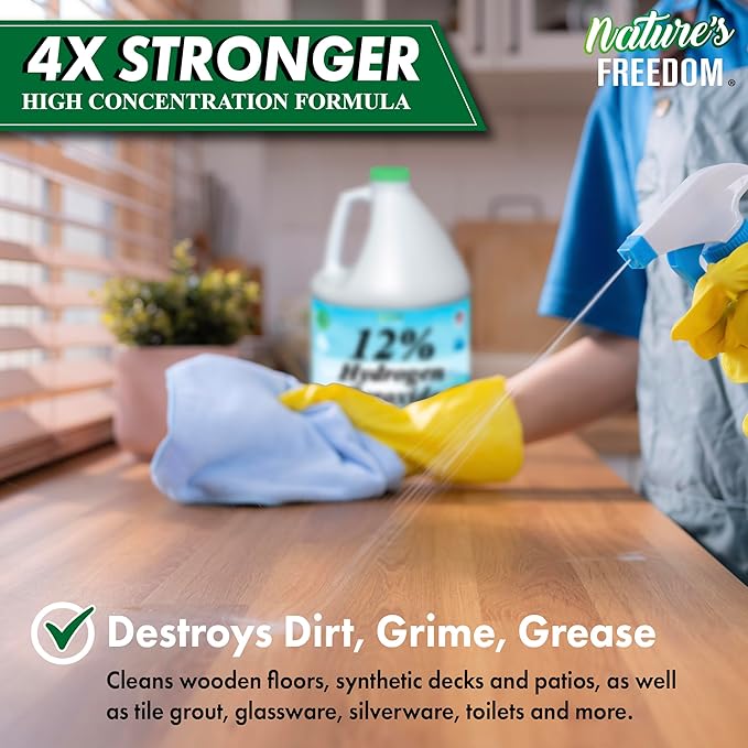 Nature's Freedom 12% Hydrogen Peroxide, Food Grade H2O2 and Purified Water Only, 4 Gallons Solution