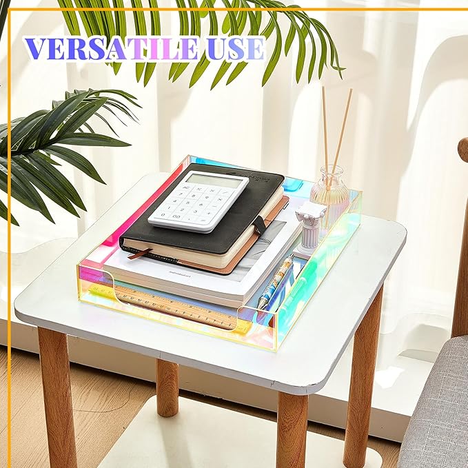Maxcheck 2 Pcs Iridescent Acrylic Letter Tray Organizer Stackable Desk Paper Tray with Non Slip Rubber for Office Accessories Desk File Document Folder Notebooks Stationery