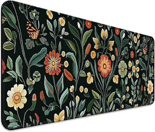 Floral Gaming Desk Mat, Computer Keyboard Large Extended Long Flower Plants Mouse Pad for Office and Home, XL (W19)