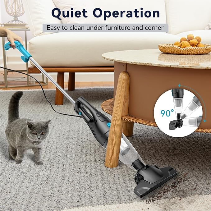 Corded Vacuum Cleaner, 4-in-1 Vacuum Cleaners for Home 15Kpa Power Suction Lightweight Corded Stick Vacuum with HEPA Filter Converts to Small Handheld Vacuum for Home, Pet Hair, Carpet, Hard Floors