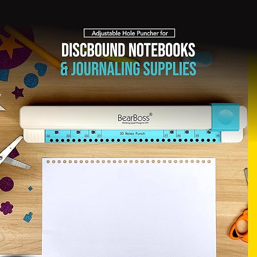 Bearboss 30 Hole Paper Punch, Planner Hole Punch, Adjustable Hole Puncher for Discbound Notebooks & Journaling Supplies