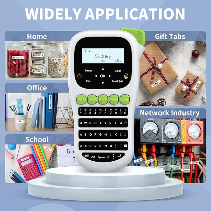 H1100 Label Maker Machine with Tapes 12mm Laminated, Backlit Handheld Label Maker Waterproof-Labels, QWERTY Keyboard & Multi Fonts, Portable Inkless Label Printer for Home Office Organization