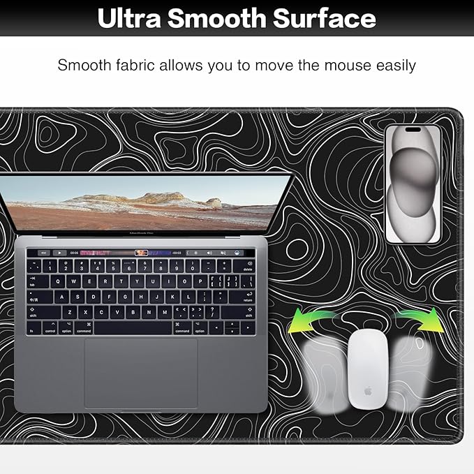 Black Mousepad, Large Mouse Pad XXL 35.4×15.7in, Extended Computer Keyboard Mouse Mat Desk Pad for Laptop with Stitched Edges, Waterproof Mousepad for Gamer Home&Office Women