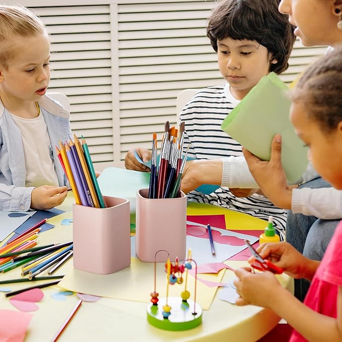 Pen Holder, 2 Pack Pencil Holder for Desk,Ceramic Pencil Cup Desk Organizer, Makeup Brush Holder Cute, Stationery Accessories for Office, School, Home (Matte pink)