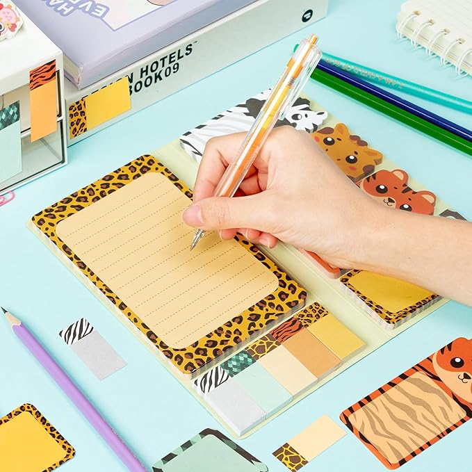 Xqumoi Safari Animal Sticky Notes Set, 550 Sheets, Wild Animal Self-Stick Note Pads Jungle Zoo Animal Writing Memo Pads Page Marker Student Classroom Back to School Office Supplies Small Gift