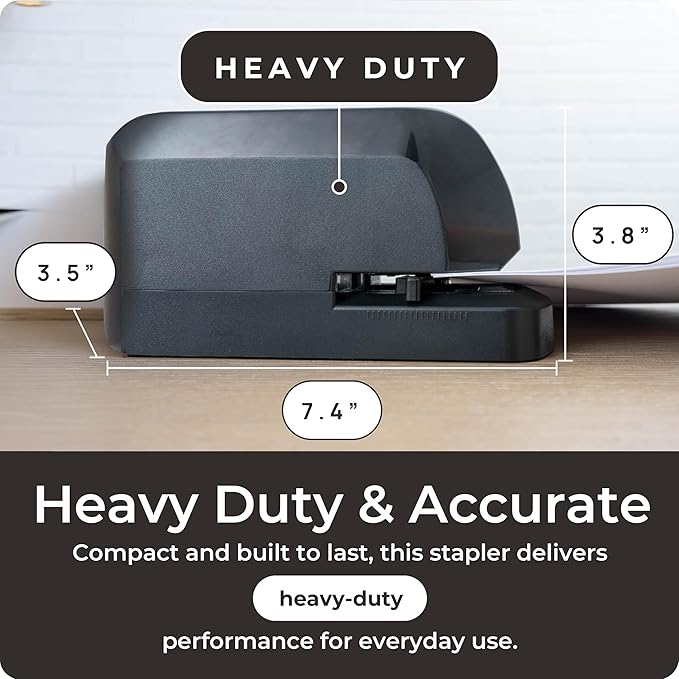 Heavy Duty Electric Stapler - Heavy Pro, 45 Sheet Capacity, Quiet Operation, Jam-Free and Easy Reload - AC Adapter