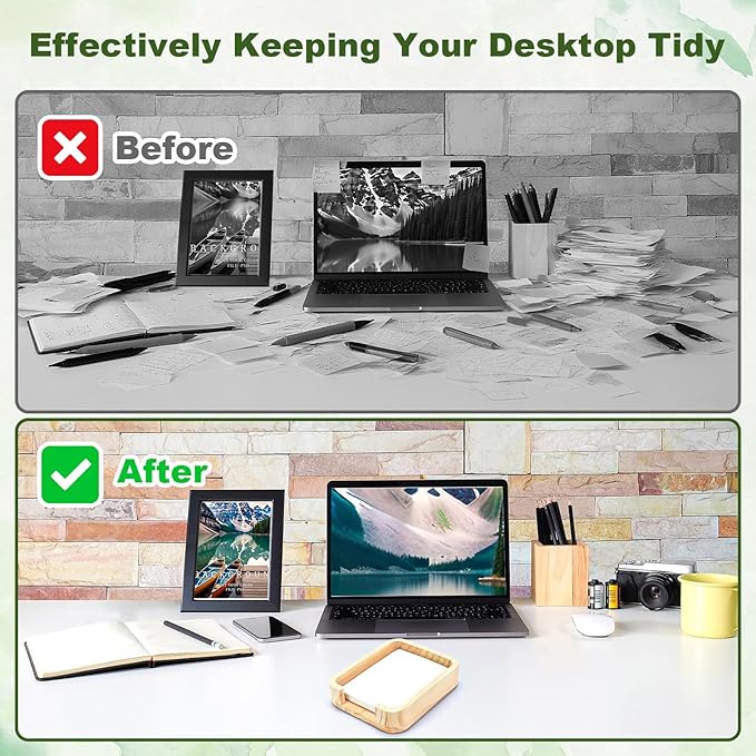 4x6 Memo Paper Holder Organizer for Desk Wooden Note Paper Tray with 100 Sheet Blank Memo Pads 4x6 Index Card Tray Wood Sticky Note Holder for Office Home School