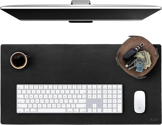 Elizo Leather Desk Mat Desk Pad Blotter Set - Real Full-Grain Leather (32x16) 2-Layer Genuine Desk Cover Protector & Large Mouse Pad | Computer Keyboard Desk Accessories for Office & Home