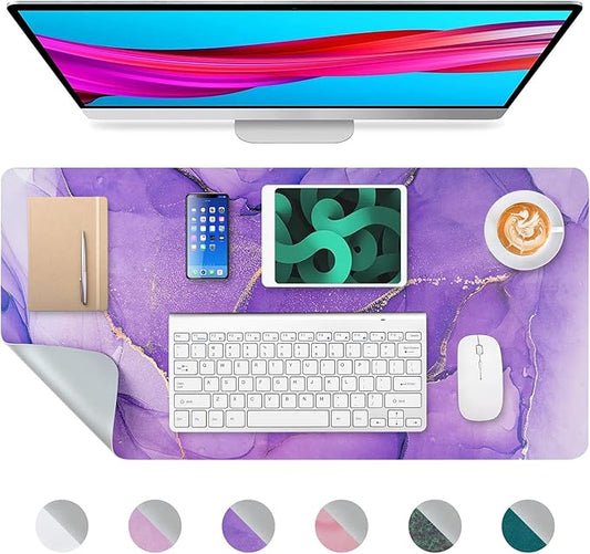 Desk Mat, Dual Leather Sided Desktop Pad for Office and Home, Ideal for Large Mouse Pad and Desk Mats (Purple Marble 31.5"x 15.7")