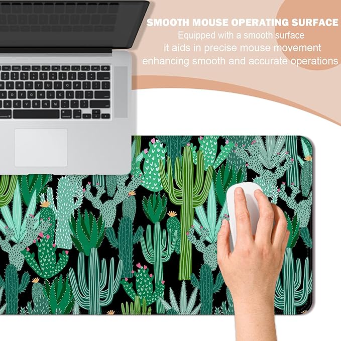 Cactus Gaming Desk Mat, Extended Large Minimalist Green Plant Aesthetic Mouse Pad, Computer Keyboard Laptop Mousepad for Work, Office and Home, XL