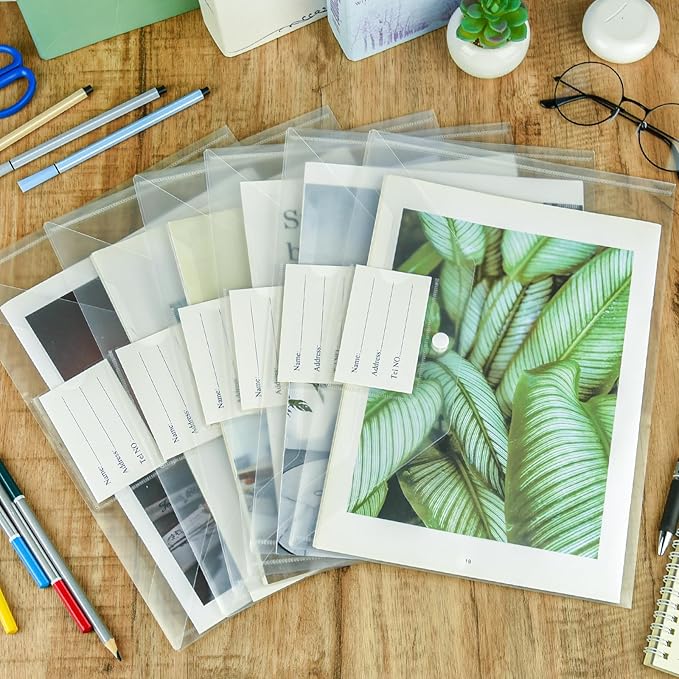NACHLYNN 108 Pack Plastic Envelopes Plastic Folders with Snap Closure, A4 Size Clear File Envelopes with Label Documents Folders Organizers for Home Work Office Organization