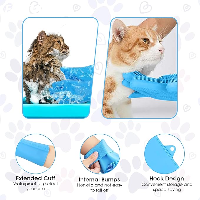 ZENELANEP High-Density Silicone Pet Grooming Gloves with Enhanced Five Finger Design for Bathing, Massaging Dogs and Cats (Blue)