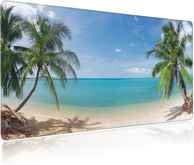 Large Mouse Pad Tropical Beach Coconut Palm Extended Gaming Mouse Pad Desk Mat Stitched Edges Mousepad Non-Slip Rubber Base Keyboard Pad for Laptop Computer PC 35.4 x 15.7 inches