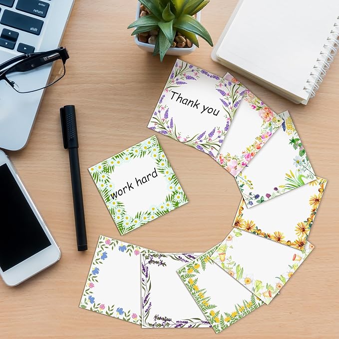 9 Pieces Spring Wreath Sticky Notes Flower Notes Pads Self-Adhesive Floral Sticky Memo Notes for Spring School Work Office Home Supplies Students Teachers Present