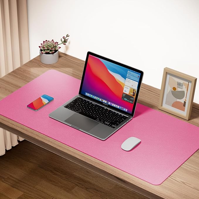 Boutilon Leather Desk Pad Protector,Non-Slip Mouse Pad,Laptop Desk Pad,Office Mouse Mat,Waterproof Leather Desk Blotter,Desk Writing Pad for Office and Home (M-Rose Pink,30"x14")