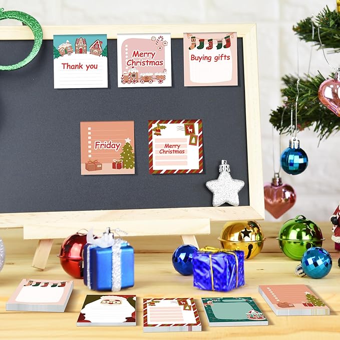 16 Pcs Christmas Sticky Note Pads with Santa Claus，Candy，Socks, Work-Study Notes, 480 Pieces of Self-Adhesive Removable Memo Pads 16 Styles, 30 Sheets Each for Labels, Lists