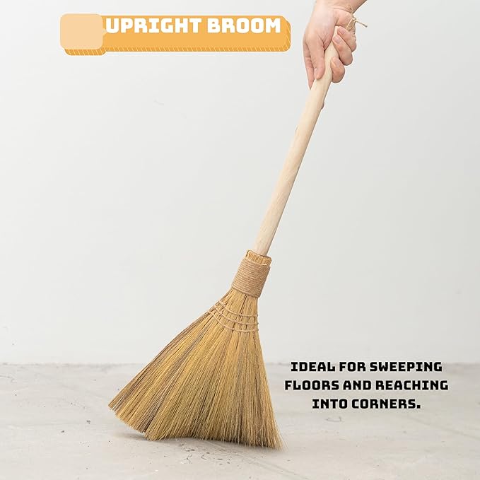 TTS For Home Natural Whisk Sweeping Hand Handle Broom - Brooms for Wedding Jumping Ceremony Halloween DIY Decoration - Vietnamese Straw Soft Broom - 12.2" Width, 28.35" Length