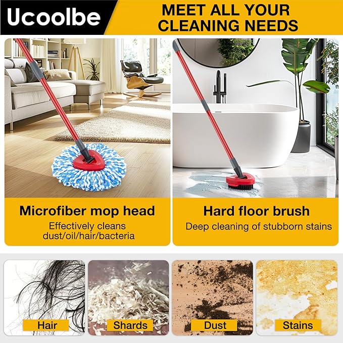 Ucoolbe Spin Mop Replacement Heads for O Cedar RinseClean 2-Tank System, 4 Pack Microfiber Mop Refill Heads, Include 4 Mop Heads and 1 Mop Brush