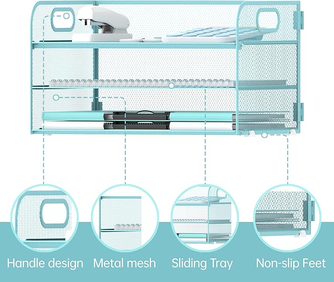 Supeasy 3 Tier Paper Organizer with Handle, Mesh Desk Organizer Letter Tray, Paper Tray File Organizer for A4 File Folder, Blue