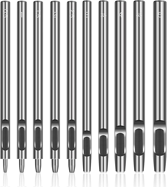 10Pcs Leather Hole Punch Cutter 0.5mm-5mm Leather Working Tools for Leather Watch Bands Belts Canvas Paper Plastics Round Hollow Hole Punch Cutter Tool (Round Hole Punch)