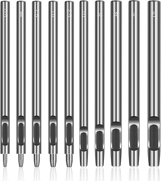10Pcs Leather Hole Punch Cutter 0.5mm-5mm Leather Working Tools for Leather Watch Bands Belts Canvas Paper Plastics Round Hollow Hole Punch Cutter Tool (Round Hole Punch)