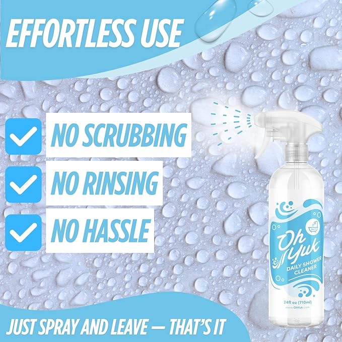 Oh Yuk Daily Shower Cleaner Concentrate – 16 oz Refill Makes 10 Bottles | Prevents Soap Scum & Water Spots | For Glass, Tile, Acrylic, Fiberglass | USA Made, Vegan