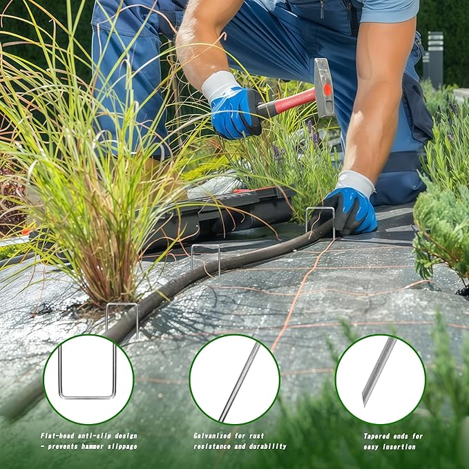 Mist Garden 6" Heavy Duty Landscape Staples - 100 Pack, 11 Gauge Galvanized Steel Garden Stakes for Weed Barrier Fabric, Ground Cover, Netting & Fence Anchoring (Durable Rust-Proof Design)