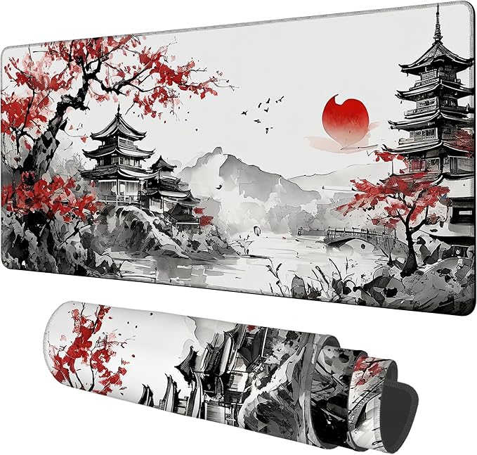 Oriental Painting Gaming Mouse Pad 3mm Thick Stitched Edge Waterproof Non-Slip Large Computer Keyboard Mouse Mat,Suitable for Office Entertainment Decorative Desk Pad 35.4 x 15.7 Inches