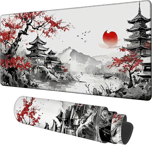 Oriental Painting Gaming Mouse Pad 3mm Thick Stitched Edge Waterproof Non-Slip Large Computer Keyboard Mouse Mat,Suitable for Office Entertainment Decorative Desk Pad 35.4 x 15.7 Inches