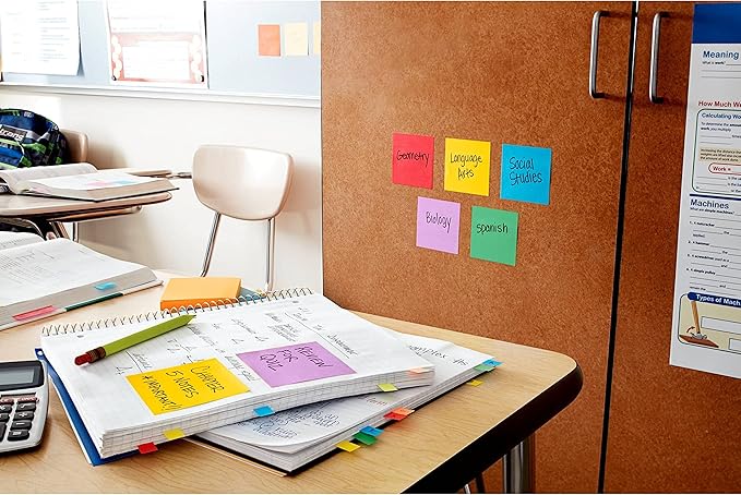 Post-it Super Sticky Notes, 5 Sticky Note Pads, 3 x 3 in., School Supplies, Office Products, Sticky Notes for Vertical Surfaces, Monitors, Walls and Windows, Purple Iris
