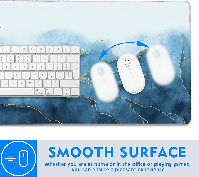 Large Mouse Pad Extended Gaming Desk Mat Abstract Blue Marble Gaming Office Home Mousepad Keyboard Mouse Mat,Non-Slip Rubber Base 35.4x15.7 Inch Mousepads