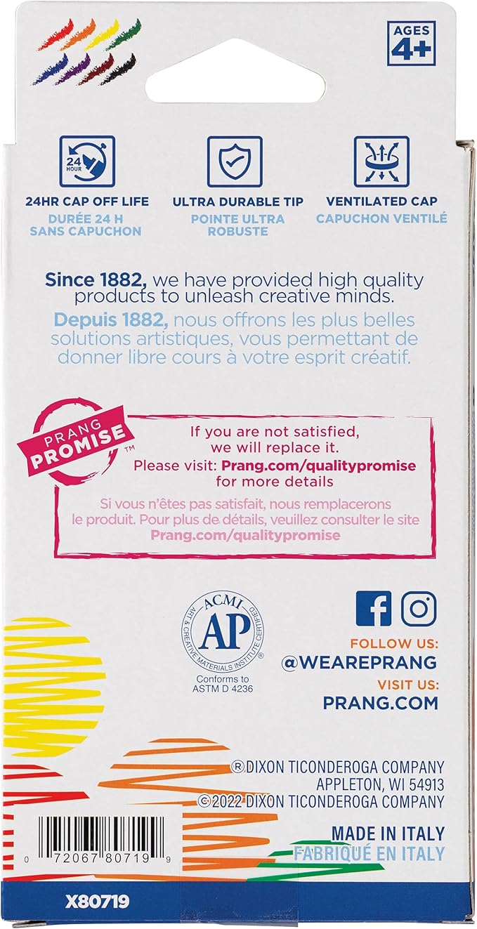 Prang Classic Art Markers, Fine Tip, Assorted Colors, 8 Count