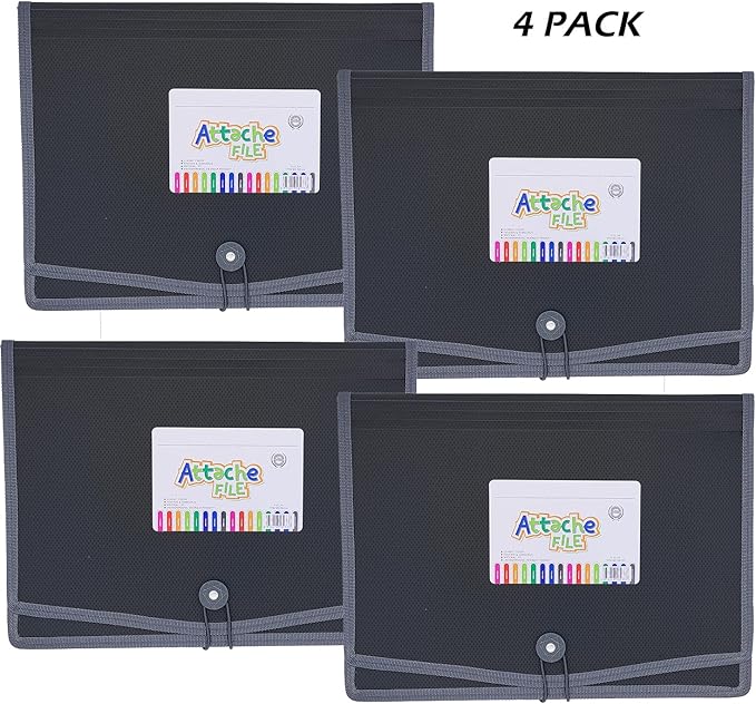 Premium Quality Plastic Expanding File Folder Document Organizer, 3.5" Expansion, A4 Letter Size for Home School Office Organization, 4 Pack