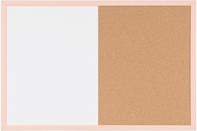 MasterVision Pastel Collection Combo Dry Erase Whiteboard/Cork Bulletin Board, Salmon Colored MDF Frame, 23.62" x 17.72"