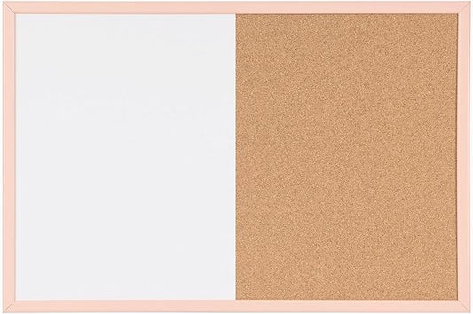 MasterVision Pastel Collection Combo Dry Erase Whiteboard/Cork Bulletin Board, Salmon Colored MDF Frame, 35.43" x 23.62"