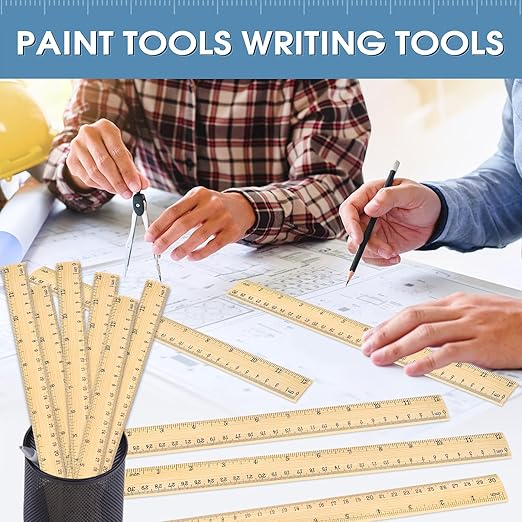 24 Pack Wooden Ruler 12 Inch, Rulers Bulk for Classroom, Wood Ruler with Centimeters and Inches, 2 Scale Measuring Rulers for Kids Students Teacher, Ideal Back to School Office Home Supplies