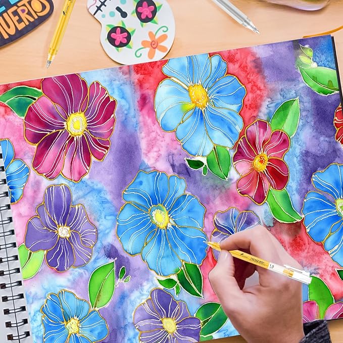 Gold Silver White Gel Pens - 0.6/0.8/1.0mm Extra Fine Point Opaque Archival Ink Pen Set for Black Paper Art, Holiday Gifts & Bullet Journaling - 9 Pack Gel Pens for Artists, Card Making Sketching