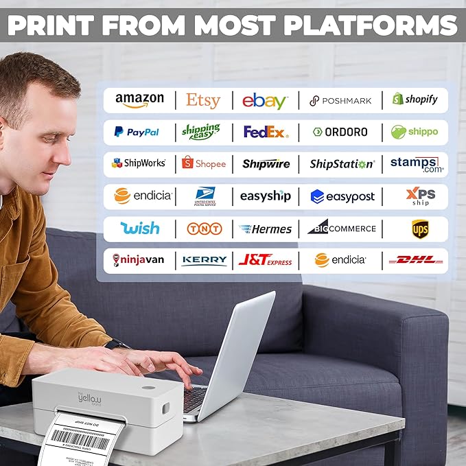 Label Printer, Bluetooth Thermal Printer, 4x6 Shipping Label Printer, Thermal Label Printer Desktop or Phone, Compatible with iPhone, Android, Windows, Mac, Chromebook, Amazon, Ebay, UPS.USPS (White)