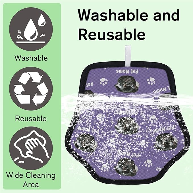 Personalized Pet Hair Remover Glove for Dogs & Cats - Custom Photo & Name Magic Brush for Dog Cat Hair Removal, Reusable Electrostatic Pet Hair Gloves for Furniture Carpet Couch, Face Paw Purple