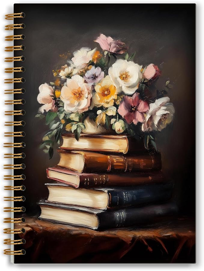 Reading Journal Notebook, Vintage Floral Book Aesthetic Journal for Women, Book Lovers Gifts Journal for Writing, Readers Bookish Gifts Spiral Notebook 5.5x8.3 Inch