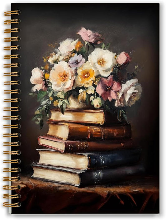 Reading Journal Notebook, Vintage Floral Book Aesthetic Journal for Women, Book Lovers Gifts Journal for Writing, Readers Bookish Gifts Spiral Notebook 5.5x8.3 Inch