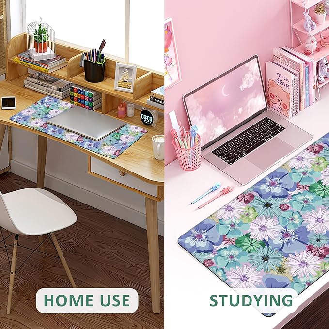 Extended Gaming Mouse Pad Colorful Vintage Tropical Flower Large Mousepad with Stitched Edges,Anti-Slip Rubber Base Keyboard Mouse Mat Desk Pad for Gaming Home Office 35.4 x 15.7 inches