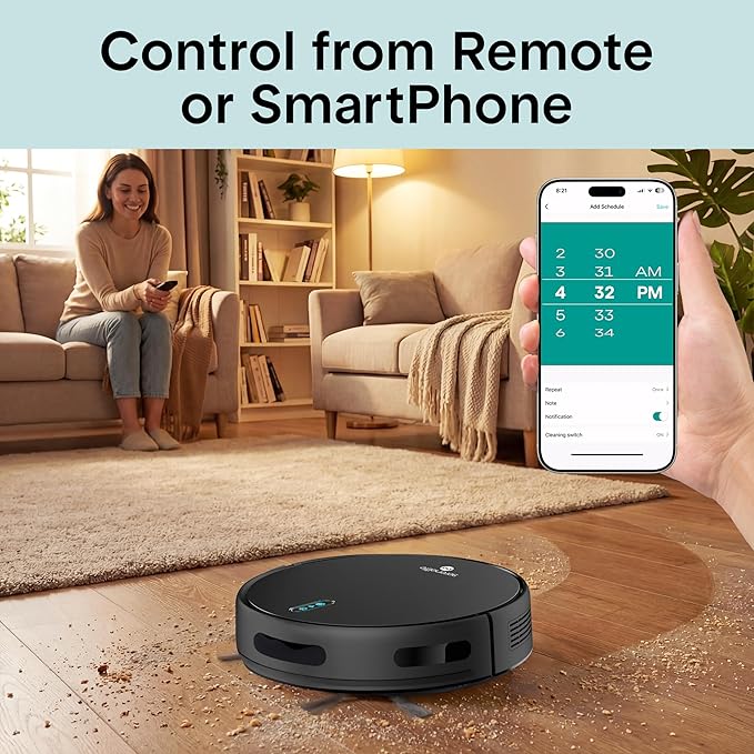 SereneLife Smart Robot Vacuum Cleaner and Mop Combo, Pro Edition with Upgraded Battery, Extreme Suction, Internal Water Tank - App Control, Ideal for Pet Hair, Carpet and Hard Floors, Black