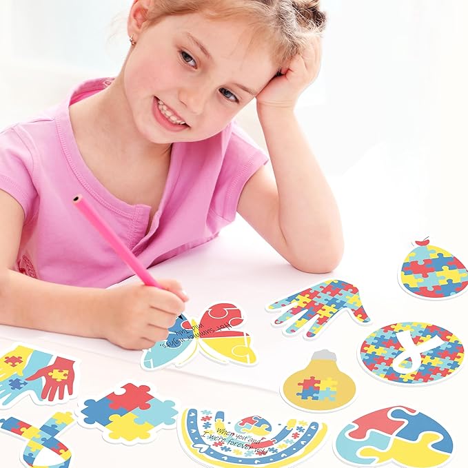 CJiangpo 30Pcs Autism Awareness Sticky Notes Pads, 600 Sheets Colorful Puzzle Pieces Self Stick Notepad Memo Pads Autism Inspirational Page Marker Gift for Women Men Kids Classroom Prizes Party Filler